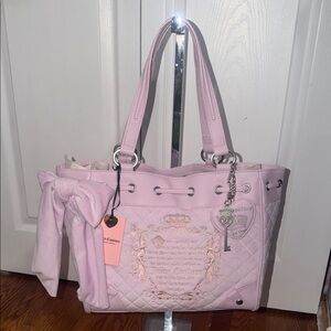Juicy Couture Light Pink Quilted Tote with Bow and Key Charm